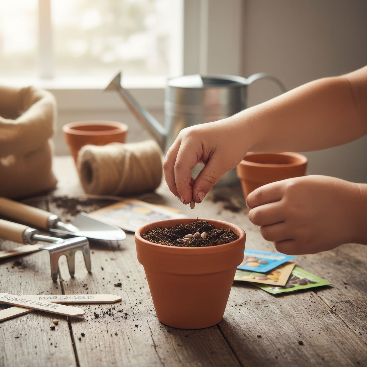 Seed Sowing and Plant Label Making for Children. Child's activity