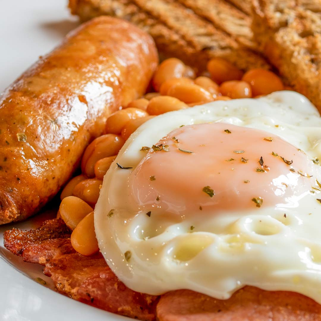 Sausage, egg, bacon, beans and toast. A child's Father's Day brunch from the Helenium Tearoom at Barnsdale Gardens