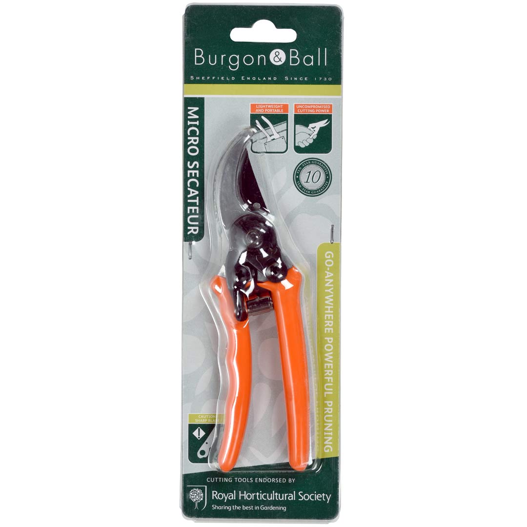 Micro Secateurs - RHS endorsed. Terracotta handles, bubble pack