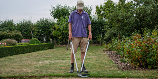 Jon Brocklebank using Burgon and Ball Lawn Edging Shears - RHS Endorsed - at Barnsdale Gardens