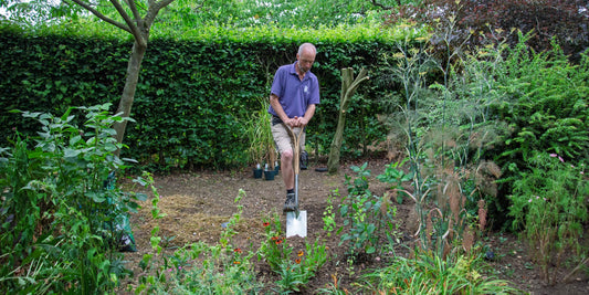 Jon Brocklebank using the Kent & Stowe Stainless Steel Digging Spade at Barnsdale Gardens