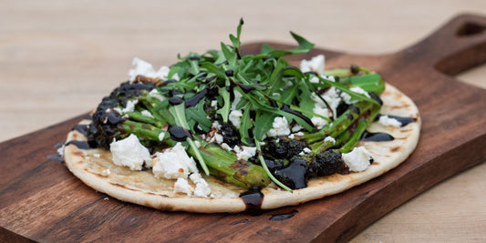Recipes from the Helenium Tea Room at Barnsdale Gardens: Pan-fried Purple Sprouting Broccoli & Feta Flatbreads