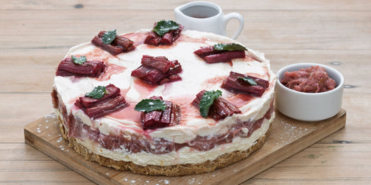 Rhubarb & Lemon Cheesecake with rhubarb compote and rhubarb coulis, from the Helenium Tea Room at Barnsdale Gardens