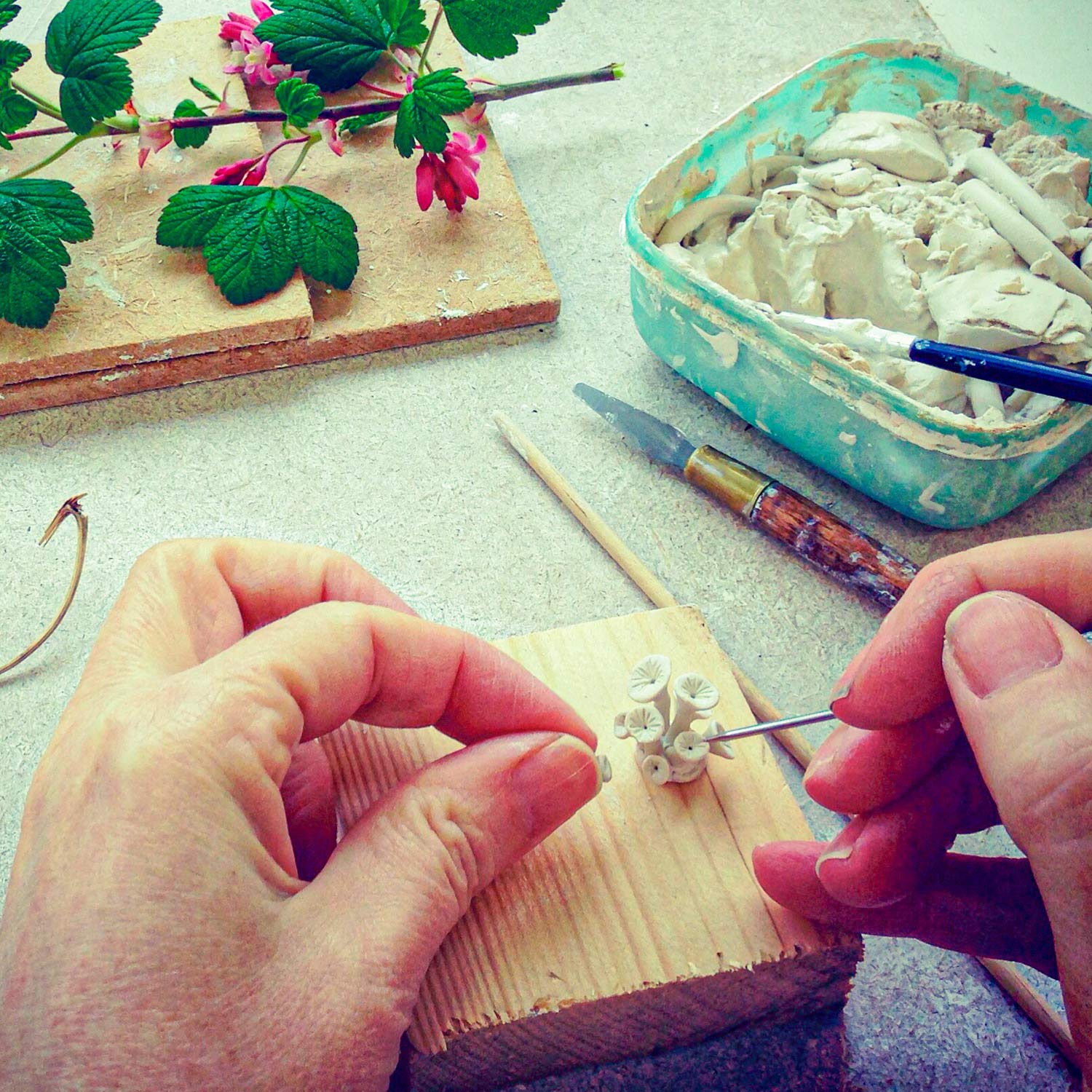 Kathryn Parsons working with porcelain. Botanical Porcelain Hanging Decorations Workshop.