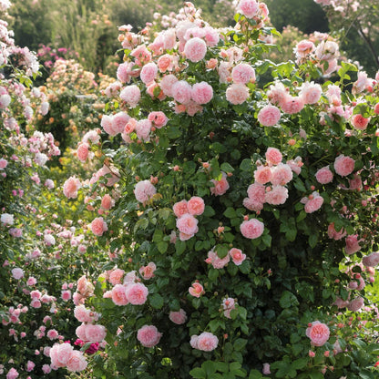 Rosa 'Strawberry Hill'. Pink English Climbing Rose.