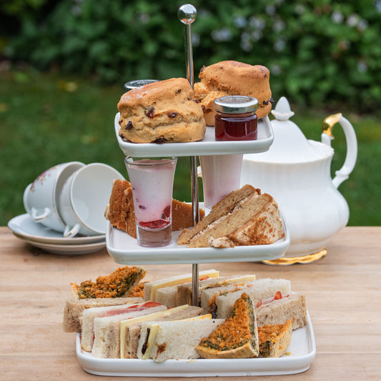 Vegan Afternoon Tea from the Helenium Tea Room at Barnsdale Gardens.