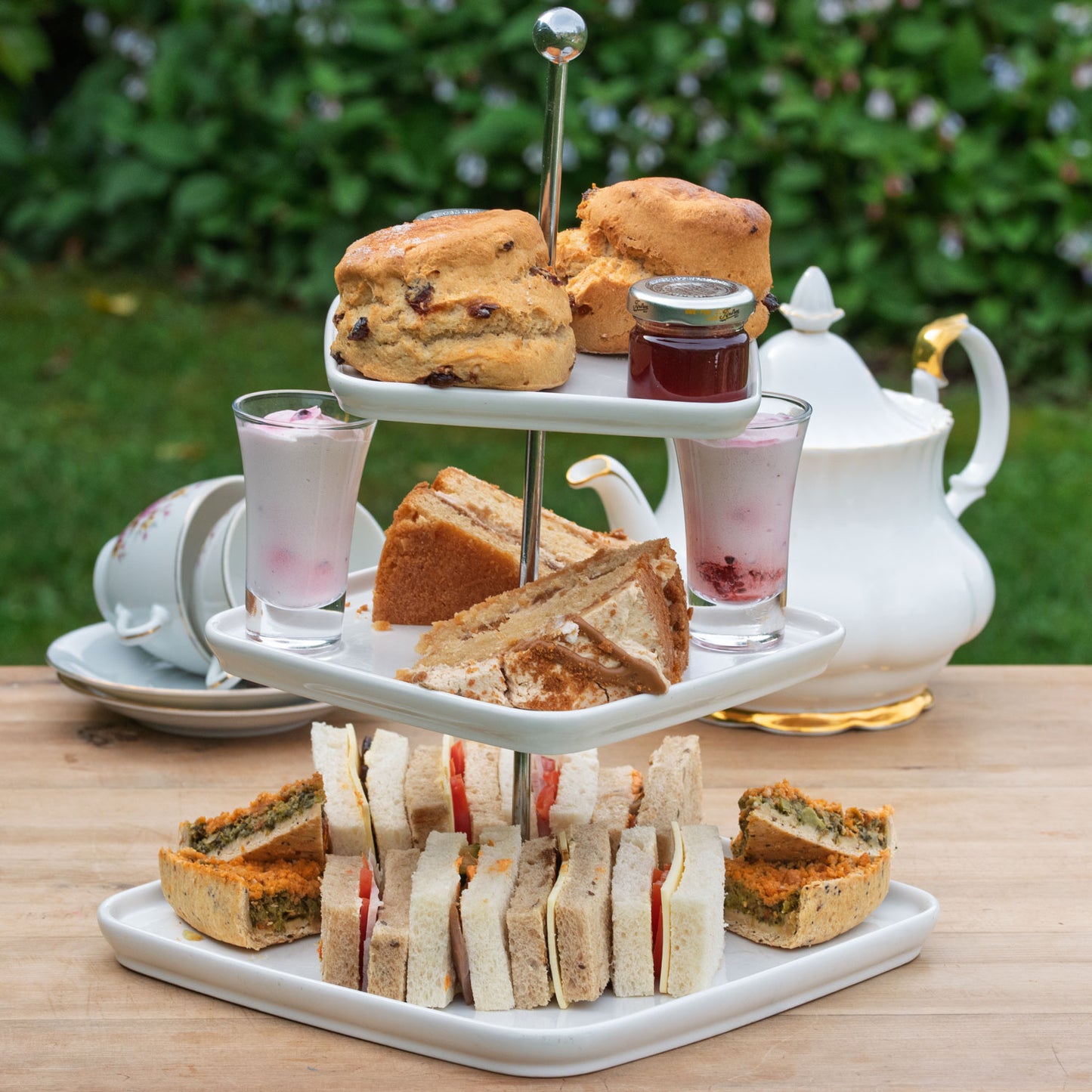 Vegan Afternoon Tea from the Helenium Tea Room at Barnsdale Gardens.