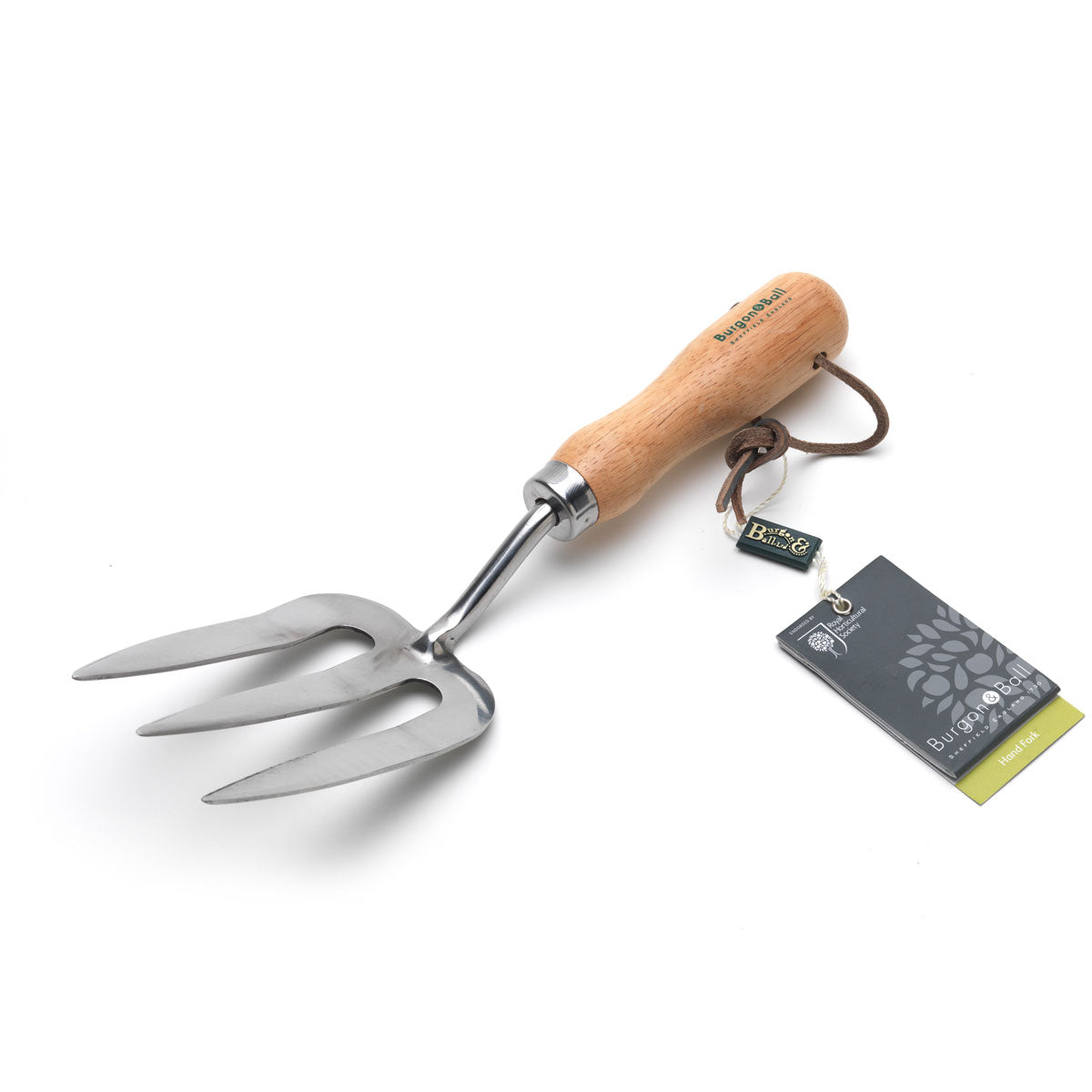 Stainless steel gardening hand fork, with wooden handle, from Burgon & Ball.