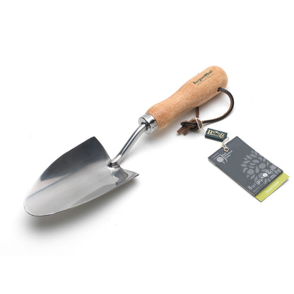 Stainless steel gardening hand trowel, with wooden handle, from Burgon & Ball.