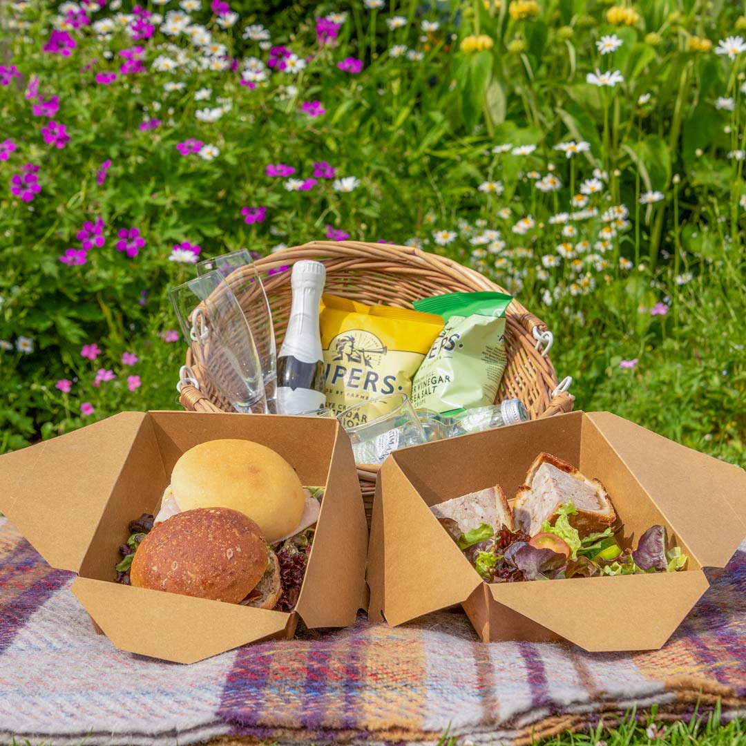 Picnic basket for two, available from the Helenium Tea Room at Barnsdale Gardens