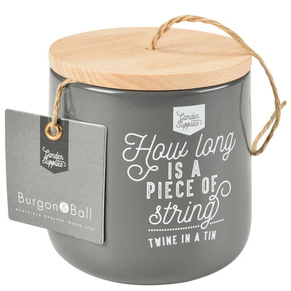 Twine in a Tin. Gardening twine in a decorative tin with wood lid.